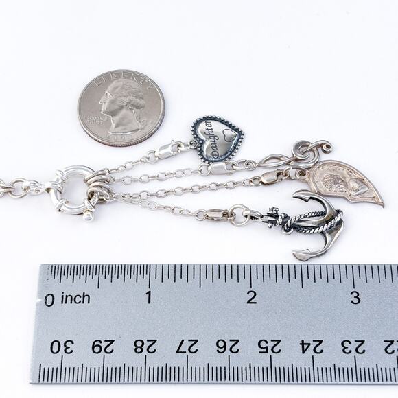 Vintage NIB Italy Sterling Silver 925 Charm Necklace Anchor Heart Moon 17” - Picture 9 of 10